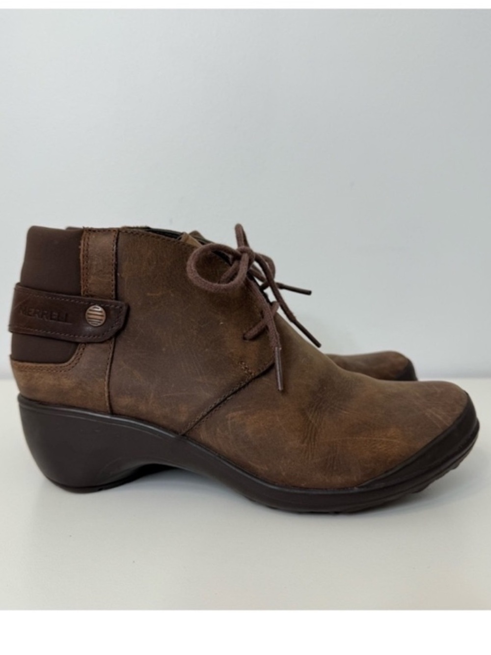 Merrell Veranda Lace Bootie Brown Leather Comfort Ankle Boot Women Size 6.5